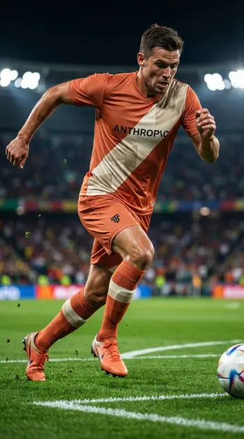 Soccer player dribbling in custom kit