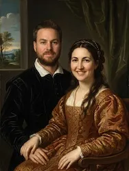 Renaissance portrait of a smiling couple