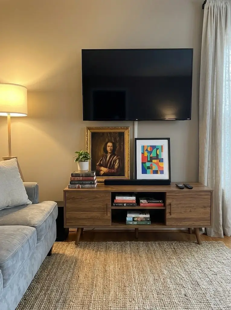 Memorial portrait canvas in a cozy reading nook